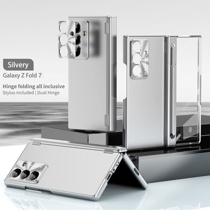 Electroplated Folding Case For Galaxy Z Fold 7/6/5/4/3 With Double Hinge Protector and Free Stylus