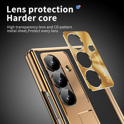 Aluminum Alloy Frame Magnetic Bracket All-Inclusive Electroplating Leather Cover For Galaxy Z Fold 7/6/5/4/3