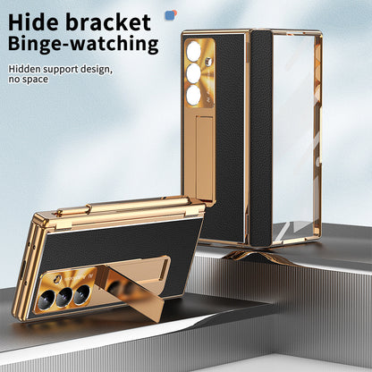 Aluminum Alloy Frame Magnetic Bracket All-Inclusive Electroplating Leather Cover For Galaxy Z Fold 8/7/6/5/4/3