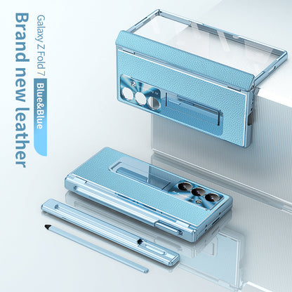 Aluminum Alloy Frame Magnetic Bracket All-Inclusive Electroplating Leather Cover For Galaxy Z Fold 7/6/5/4/3