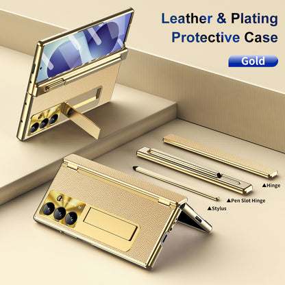 Aluminum Alloy Frame Magnetic Bracket All-Inclusive Electroplating Leather Cover For Galaxy Z Fold 8/7/6/5/4/3