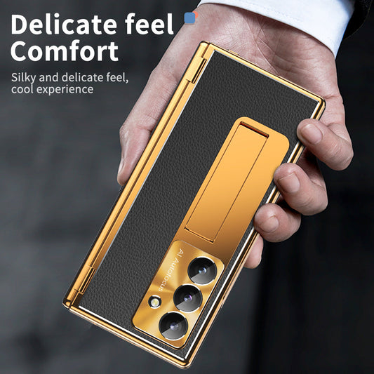 Aluminum Alloy Frame Magnetic Bracket All-Inclusive Electroplating Leather Cover For Galaxy Z Fold 8/7/6/5/4/3