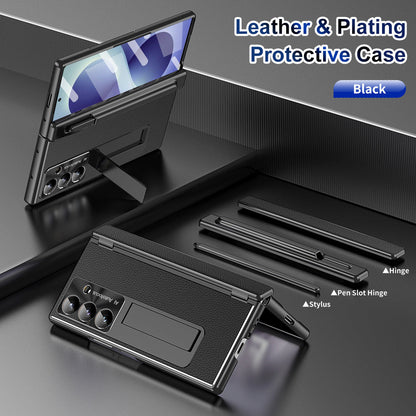 Aluminum Alloy Frame Magnetic Bracket All-Inclusive Electroplating Leather Cover For Galaxy Z Fold 8/7/6/5/4/3