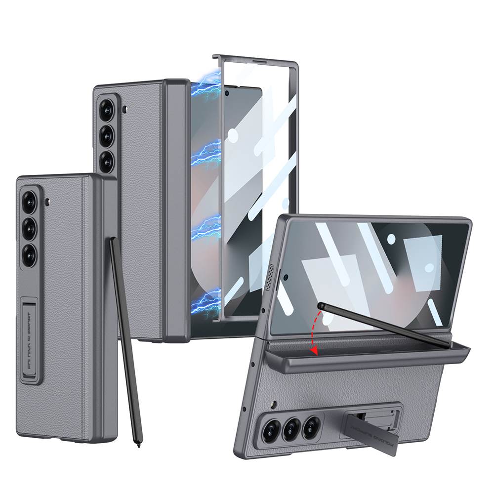 Magnetic Hinge Bracket Integrated Screen Glass S Pen Slot Leather Case for Galaxy Z Fold6