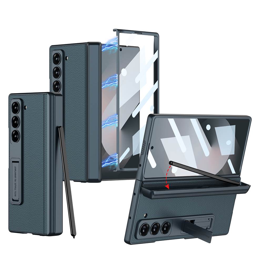 Magnetic Hinge Bracket Integrated Screen Glass S Pen Slot Leather Case for Galaxy Z Fold6