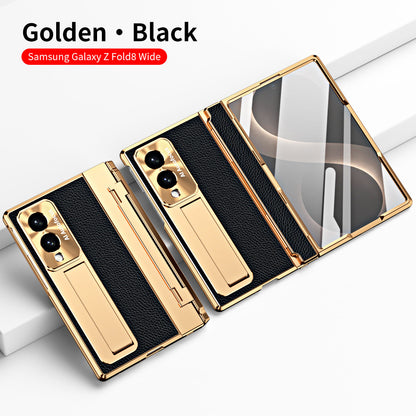 Luxury Leather Magnetic Bracket Shell Electroplated Phone Case With Screen Protector For Galaxy Z Fold 8/7/6/5/4/3 Wide Ultra