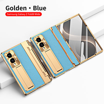 Luxury Leather Magnetic Bracket Shell Electroplated Phone Case With Screen Protector For Galaxy Z Fold 8/7/6/5/4/3 Wide Ultra