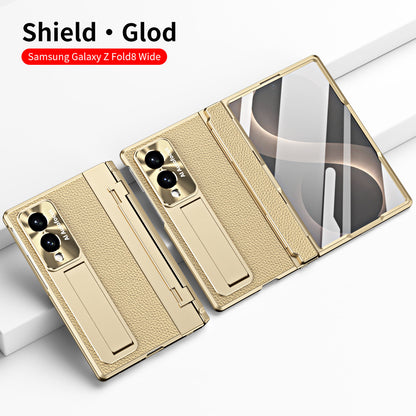 Luxury Leather Magnetic Bracket Shell Electroplated Phone Case With Screen Protector For Galaxy Z Fold 8/7/6/5/4/3 Wide Ultra