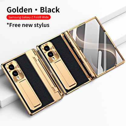 Luxury Leather Magnetic Bracket Shell Electroplated Phone Case With Screen Protector For Galaxy Z Fold 8/7/6/5/4/3 Wide Ultra