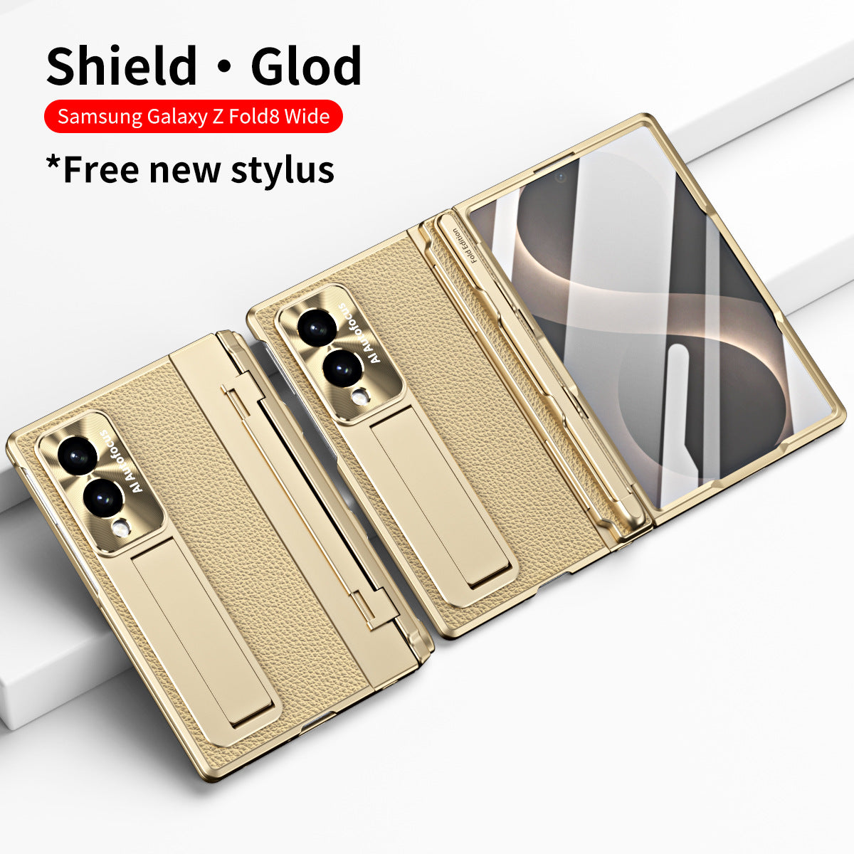 Luxury Leather Magnetic Bracket Shell Electroplated Phone Case With Screen Protector For Galaxy Z Fold8 Wide Ultra