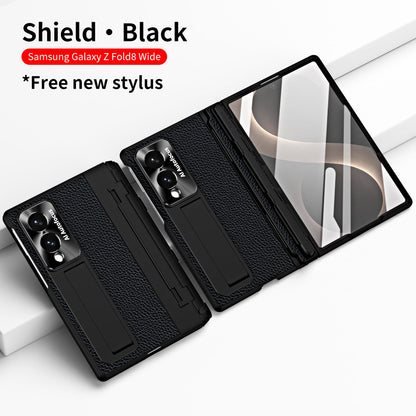Luxury Leather Magnetic Bracket Shell Electroplated Phone Case With Screen Protector For Galaxy Z Fold 8/7/6/5/4/3 Wide Ultra