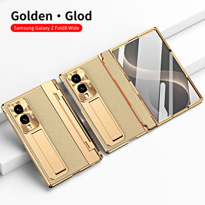 Luxury Leather Magnetic Bracket Shell Electroplated Phone Case With Screen Protector For Galaxy Z Fold 8/7/6/5/4/3 Wide Ultra
