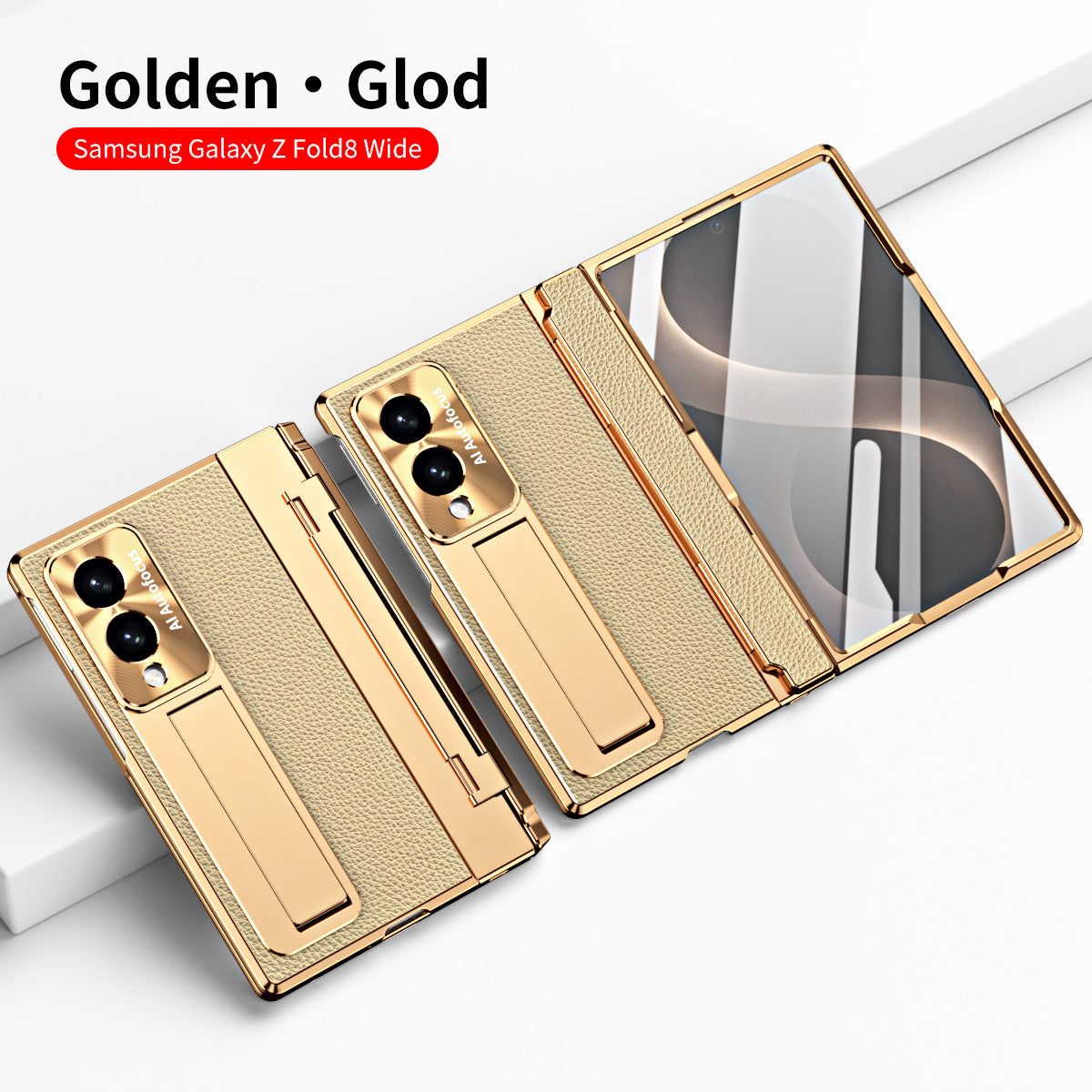 Luxury Leather Magnetic Bracket Shell Electroplated Phone Case With Screen Protector For Galaxy Z Fold8 Wide Ultra