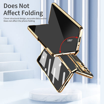 Luxury Leather Magnetic Bracket Shell Electroplated Phone Case For Galaxy Z Fold 8/7/6/5/4/3 With Back Screen Glass