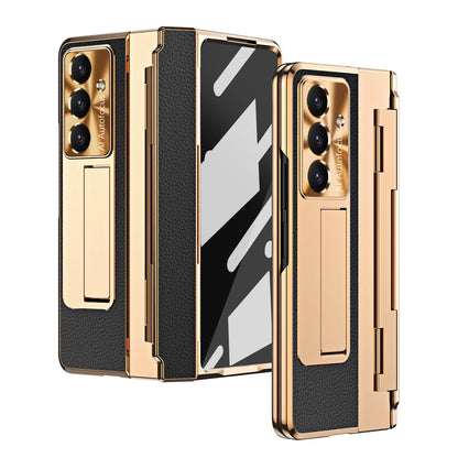 Luxury Leather Magnetic Bracket Shell Electroplated Phone Case For Galaxy Z Fold 8/7/6/5/4/3 With Back Screen Glass