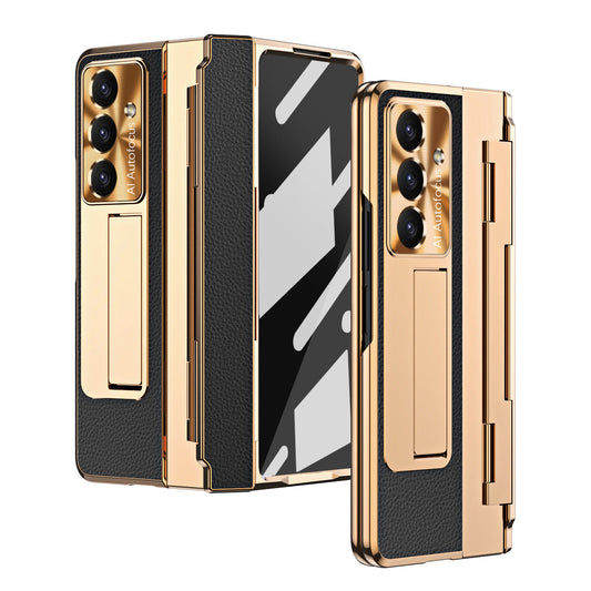 Luxury Leather Magnetic Bracket Shell Electroplated Phone Case For Galaxy Z Fold 8/7/6/5/4/3 With Back Screen Glass