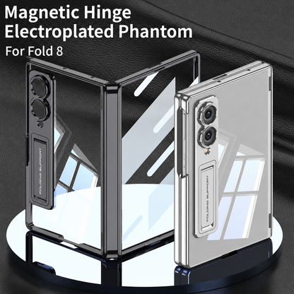 Magnetic Hinge Protective Clear Phone Case with Built-In Tempered Glass & Bracket For Galaxy Z Fold 8/7/6/5 Wide Ultra