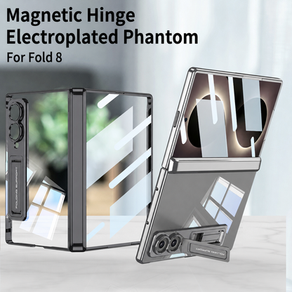 Magnetic Hinge Protective Clear Phone Case with Built-In Tempered Glass & Bracket For Galaxy Z Fold8 Wide Ultra