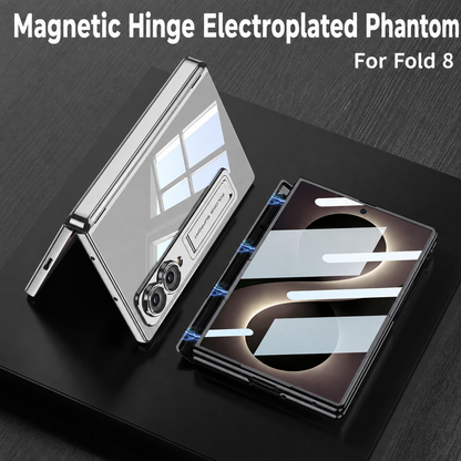 Magnetic Hinge Protective Clear Phone Case with Built-In Tempered Glass & Bracket For Galaxy Z Fold8 Wide Ultra