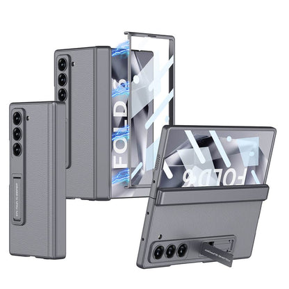 Magnetic Hinge Bracket Integrated Screen Glass Leather Case for Galaxy Z Fold6