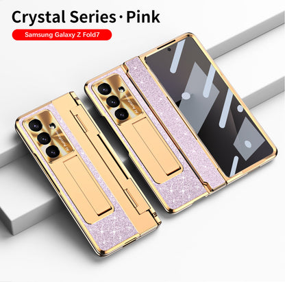 Luxury Crystal Gold Electroplated Shockproof Phone Case With Screen Protector For Galaxy Z Fold 7/6/5/4/3