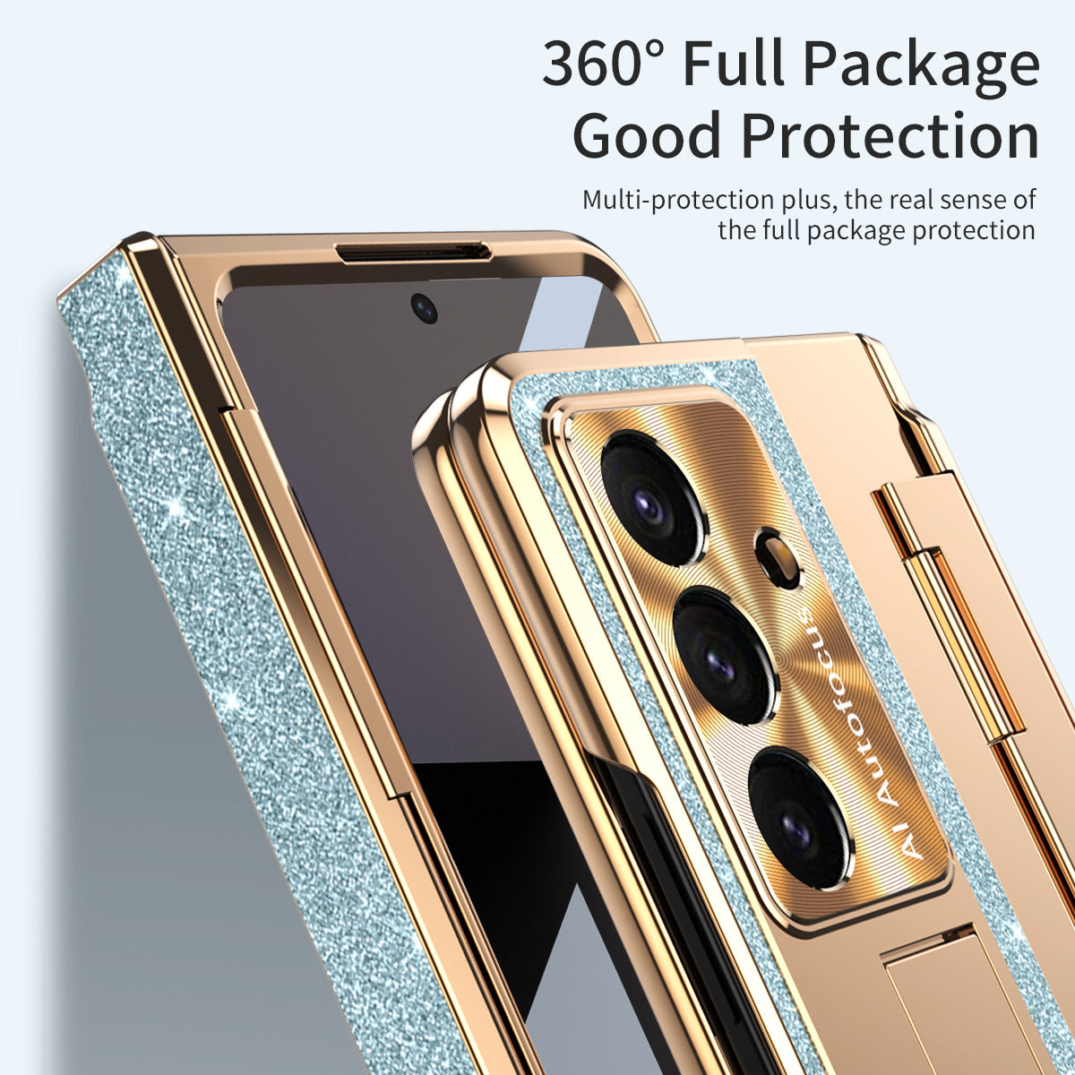 Luxury Crystal Gold Electroplated Shockproof Phone Case With Screen Protector For Galaxy Z Fold 8/7/6/5/4/3