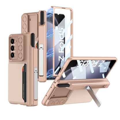 Magnetic Hinge Card Bag Holder S Pen Slot Integrated Screen Glass Leather Case for Galaxy Z Fold6