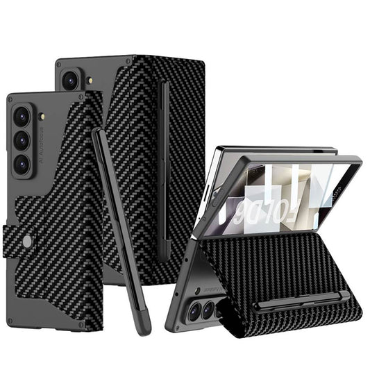 Magnetic Buckle Armor Leather Wallet Bracket S Pen Slot Integrated Film Case for Galaxy Z Fold6