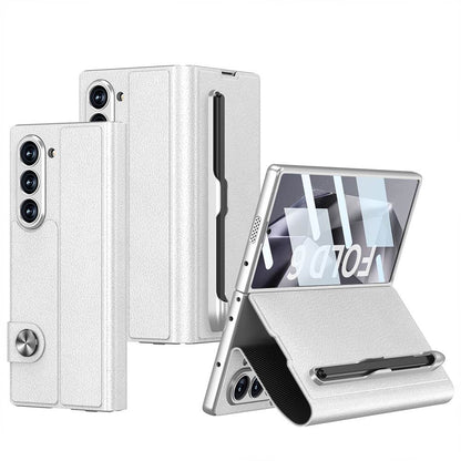 Magnetic Buckle Bracket S Pen Slot Integrated Film Leather Wallet Case for Galaxy Z Fold6