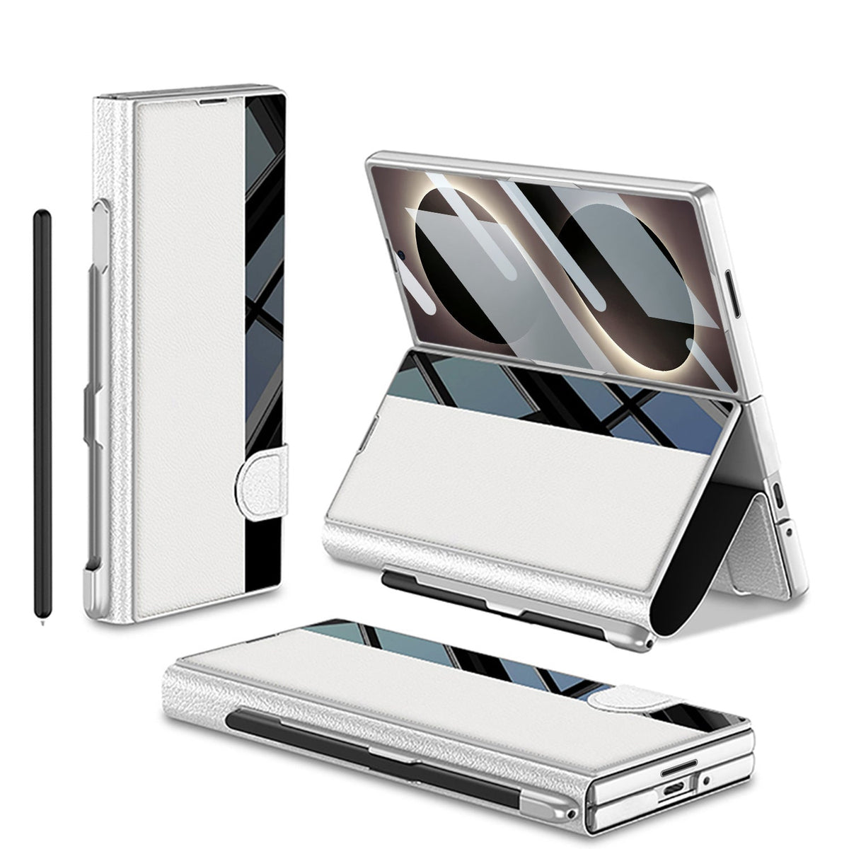 Galaxy Z Fold 8 Luxurious Leather Folio Case with Built-In Tempered Glass & Pen Holder