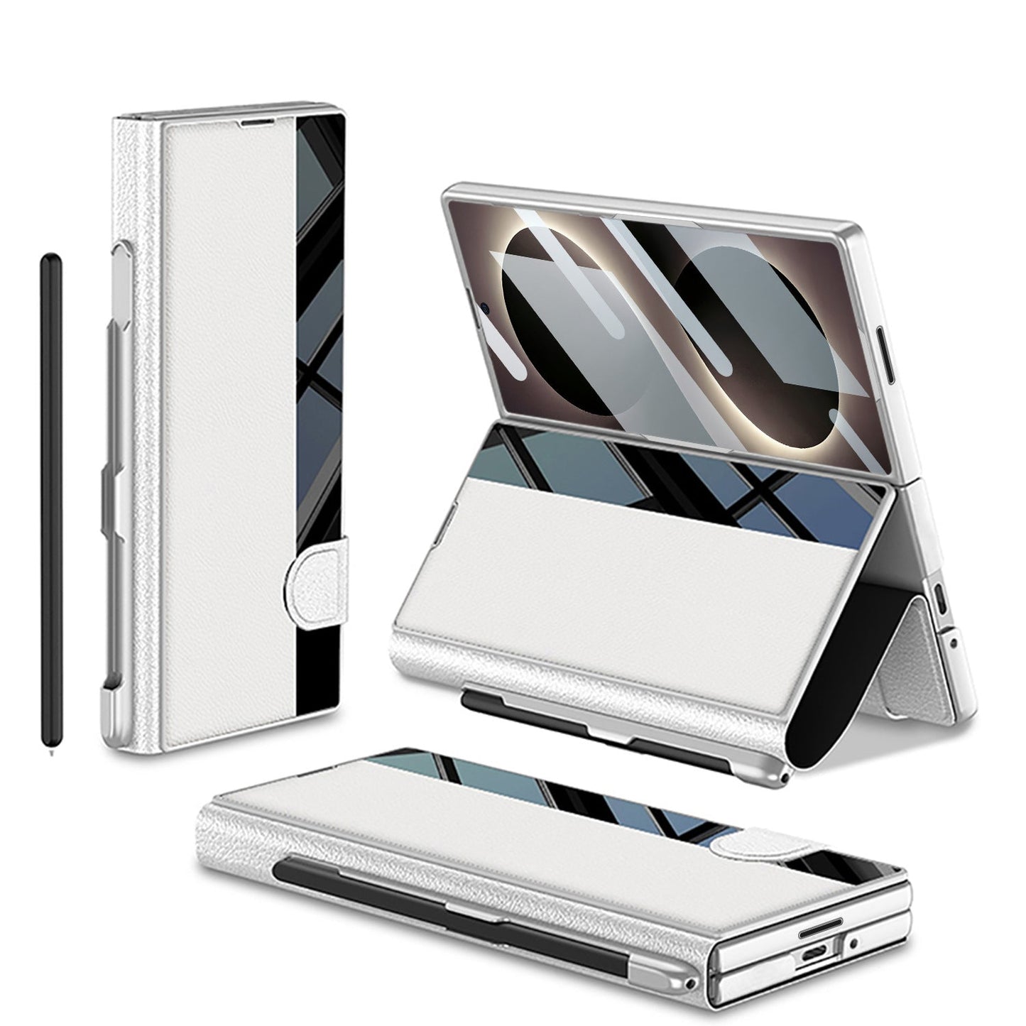 Galaxy Z Fold8 Wide Ultra Luxurious Leather Folio Case with Built-In Tempered Glass & Pen Holder