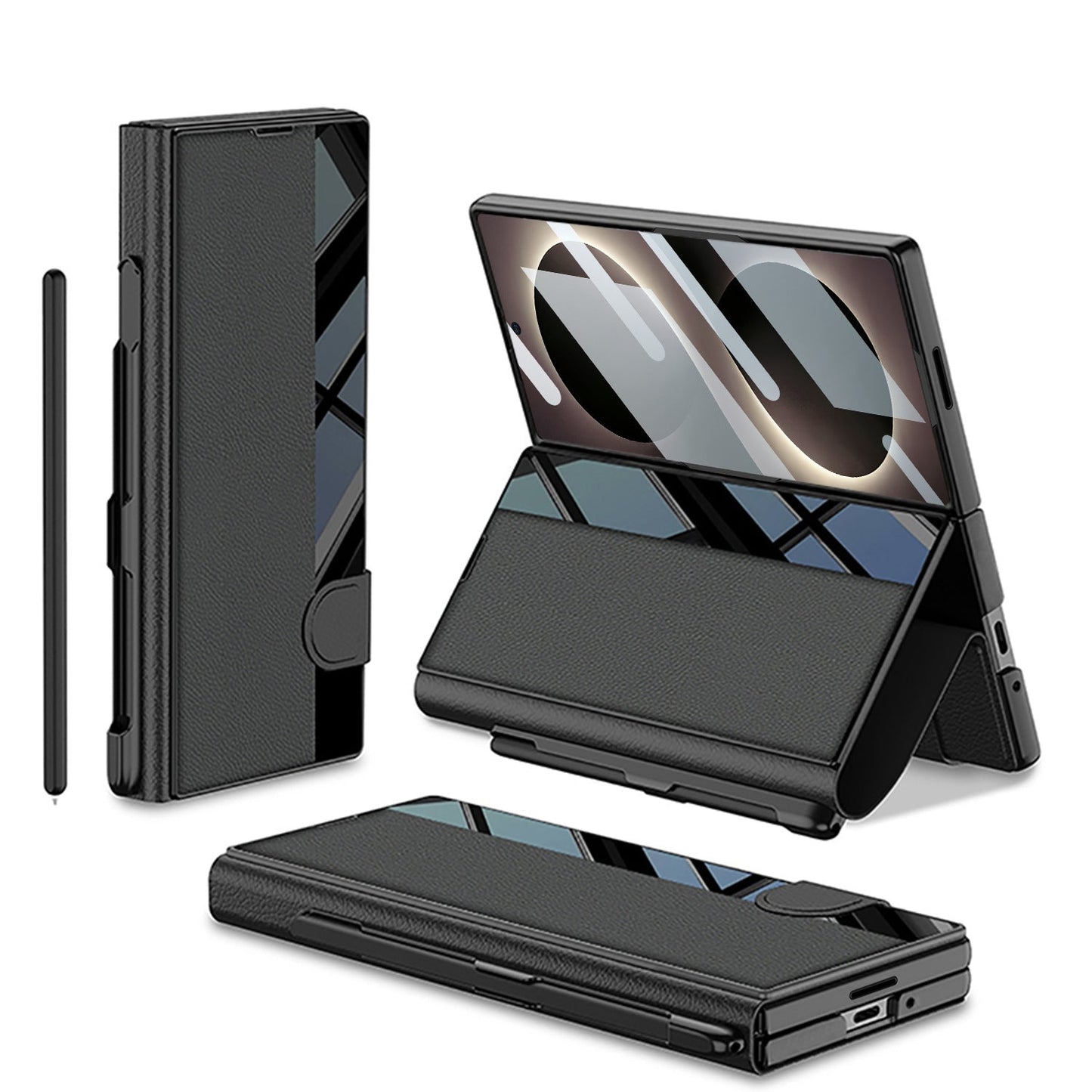 Galaxy Z Fold 8 Luxurious Leather Folio Case with Built-In Tempered Glass & Pen Holder