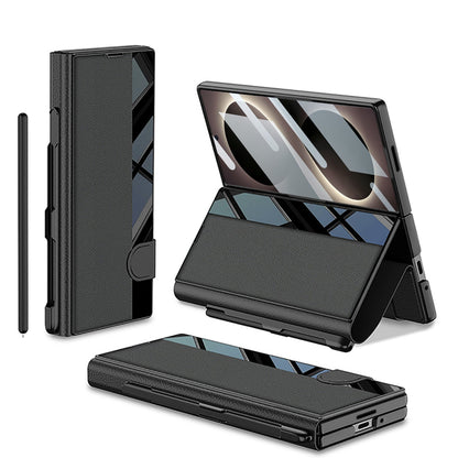 Galaxy Z Fold 8 Luxurious Leather Folio Case with Built-In Tempered Glass & Pen Holder