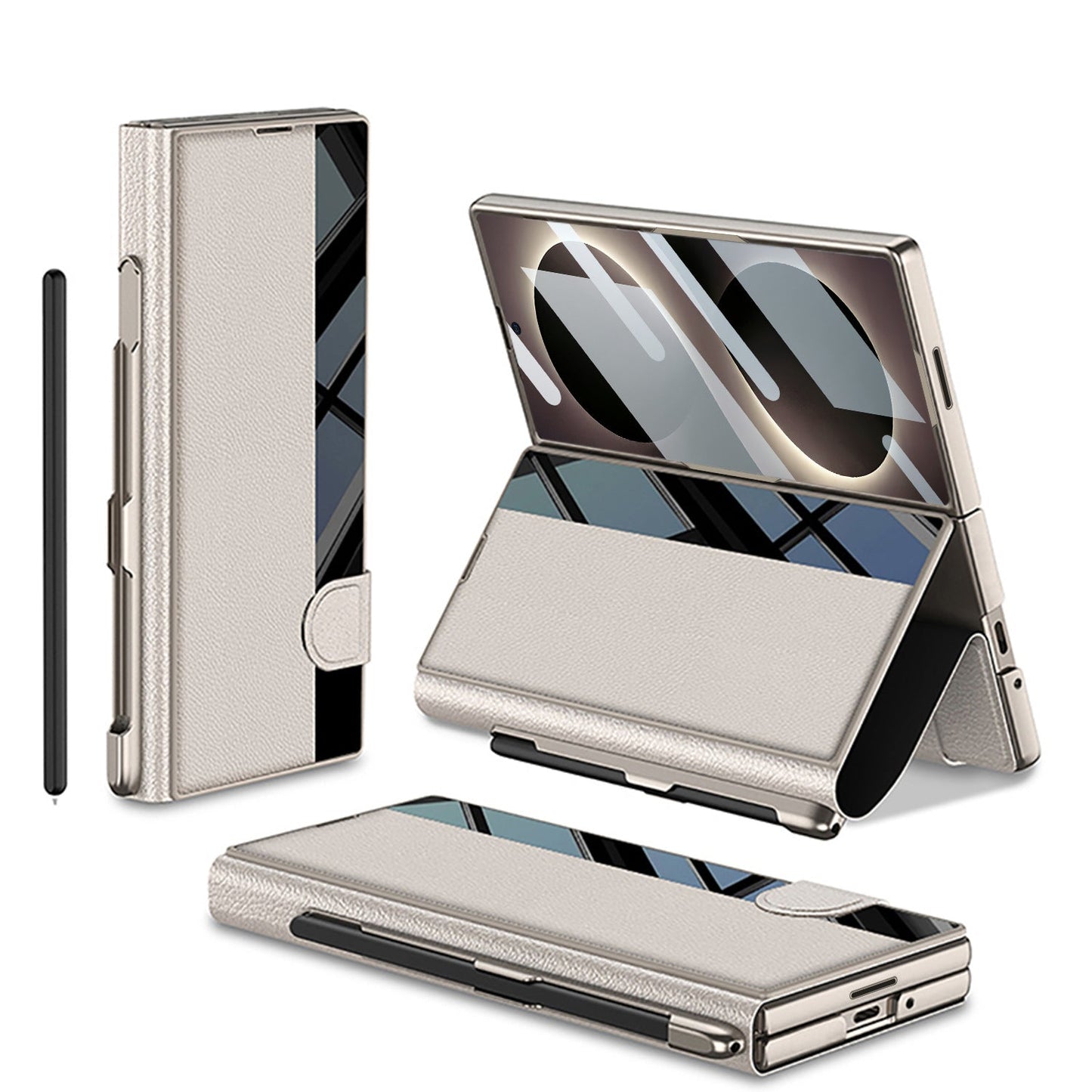 Galaxy Z Fold 8 Luxurious Leather Folio Case with Built-In Tempered Glass & Pen Holder
