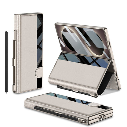 Galaxy Z Fold8 Wide Ultra Luxurious Leather Folio Case with Built-In Tempered Glass & Pen Holder