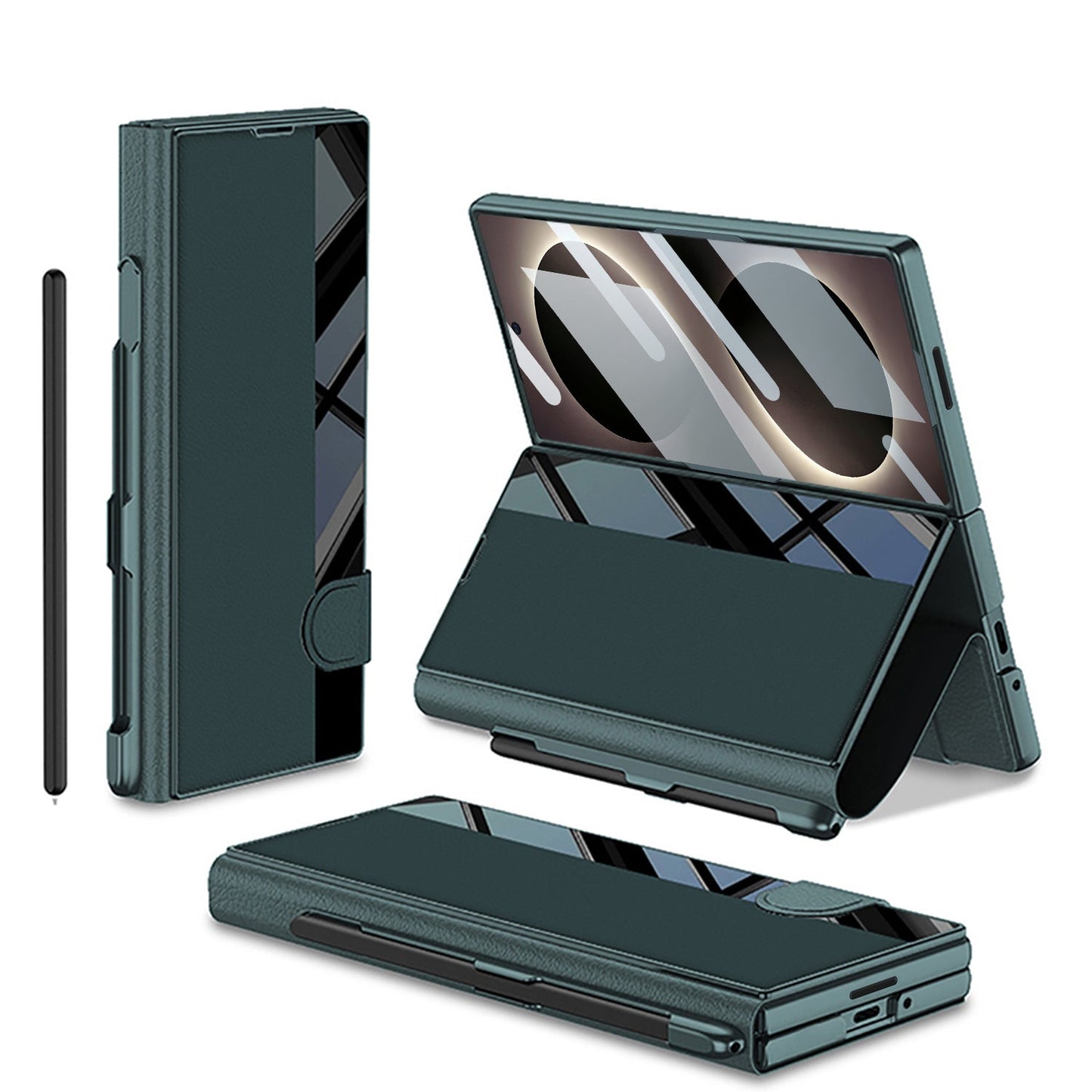 Galaxy Z Fold 8 Luxurious Leather Folio Case with Built-In Tempered Glass & Pen Holder