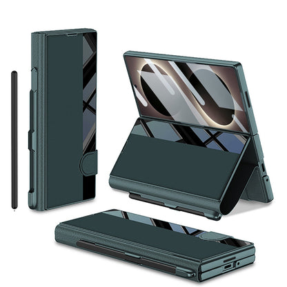Galaxy Z Fold 8 Luxurious Leather Folio Case with Built-In Tempered Glass & Pen Holder
