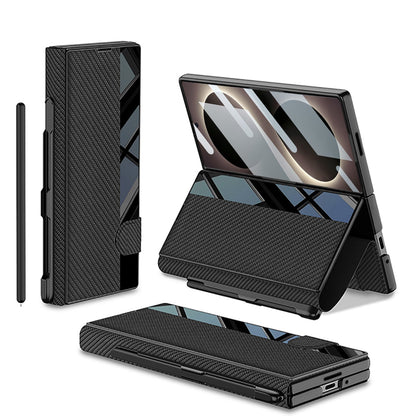 Galaxy Z Fold 8 Luxurious Leather Folio Case with Built-In Tempered Glass & Pen Holder