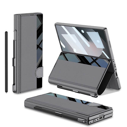 Magnetic Buckle Leather Wallet Bracket S Pen Slot Integrated Film Case for Galaxy Z Fold6