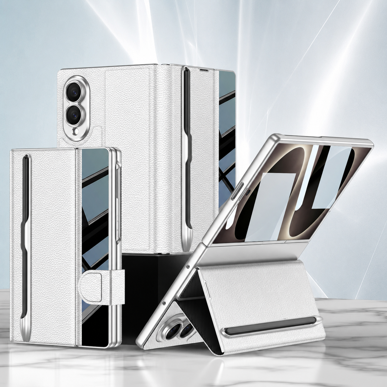 Galaxy Z Fold 8 Luxurious Leather Folio Case with Built-In Tempered Glass & Pen Holder
