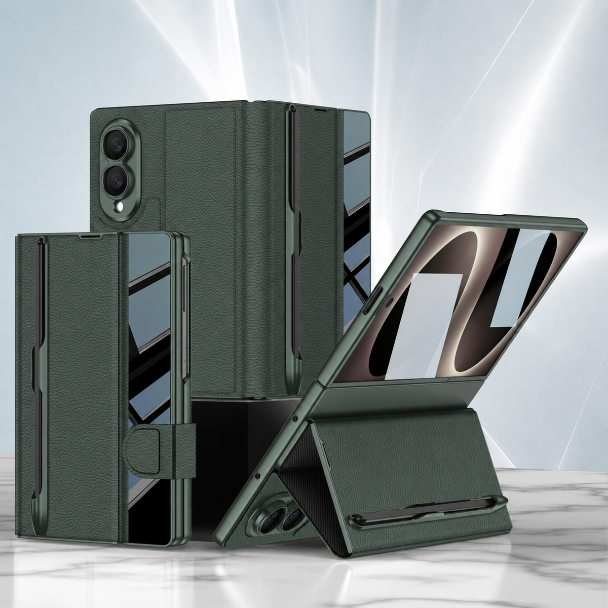 Galaxy Z Fold 8 Luxurious Leather Folio Case with Built-In Tempered Glass & Pen Holder
