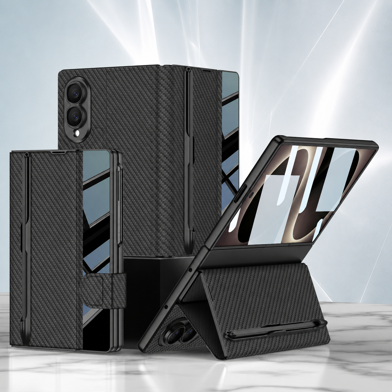 Galaxy Z Fold 8 Luxurious Leather Folio Case with Built-In Tempered Glass & Pen Holder