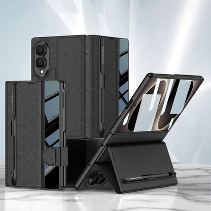 Galaxy Z Fold 8 Luxurious Leather Folio Case with Built-In Tempered Glass & Pen Holder