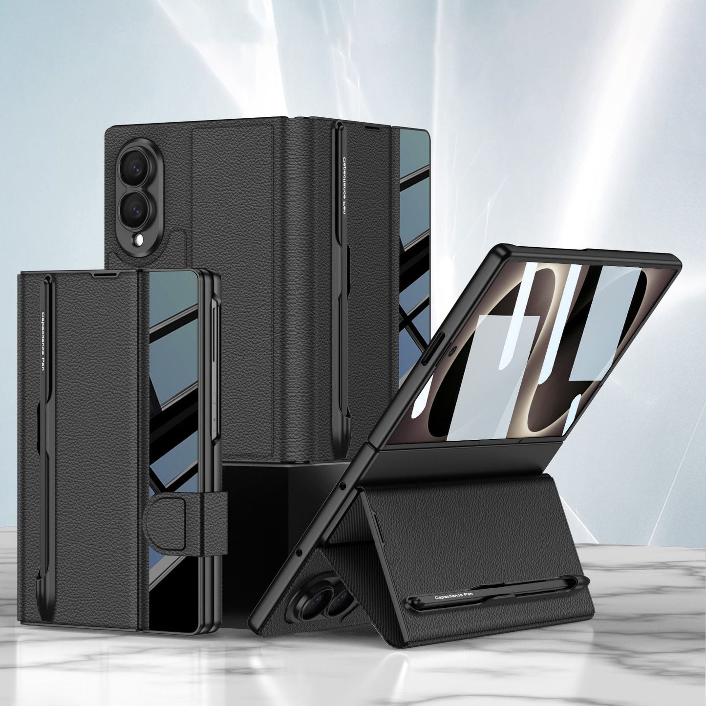 Galaxy Z Fold8 Wide Ultra Luxurious Leather Folio Case with Built-In Tempered Glass & Pen Holder