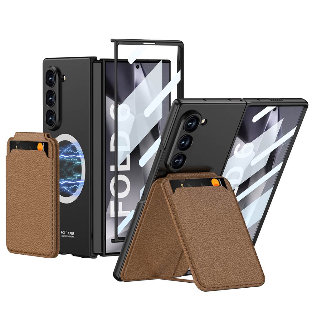 Magnetic Removable Card Leather Bag Holder Case with Integrated Screen Protector Film for Galaxy Z Fold6