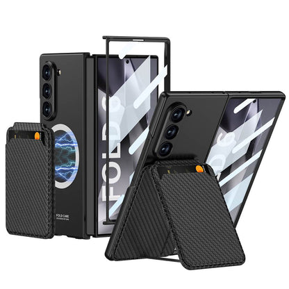 Magnetic Removable Card Leather Bag Holder Case with Integrated Screen Protector Film for Galaxy Z Fold6