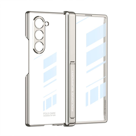 Magnetic Hinge Holder Integrated Screen Glass Electroplated Transparent Case for Galaxy Z Fold6