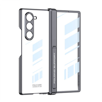 Magnetic Hinge Holder Integrated Screen Glass Electroplated Transparent Case for Galaxy Z Fold6