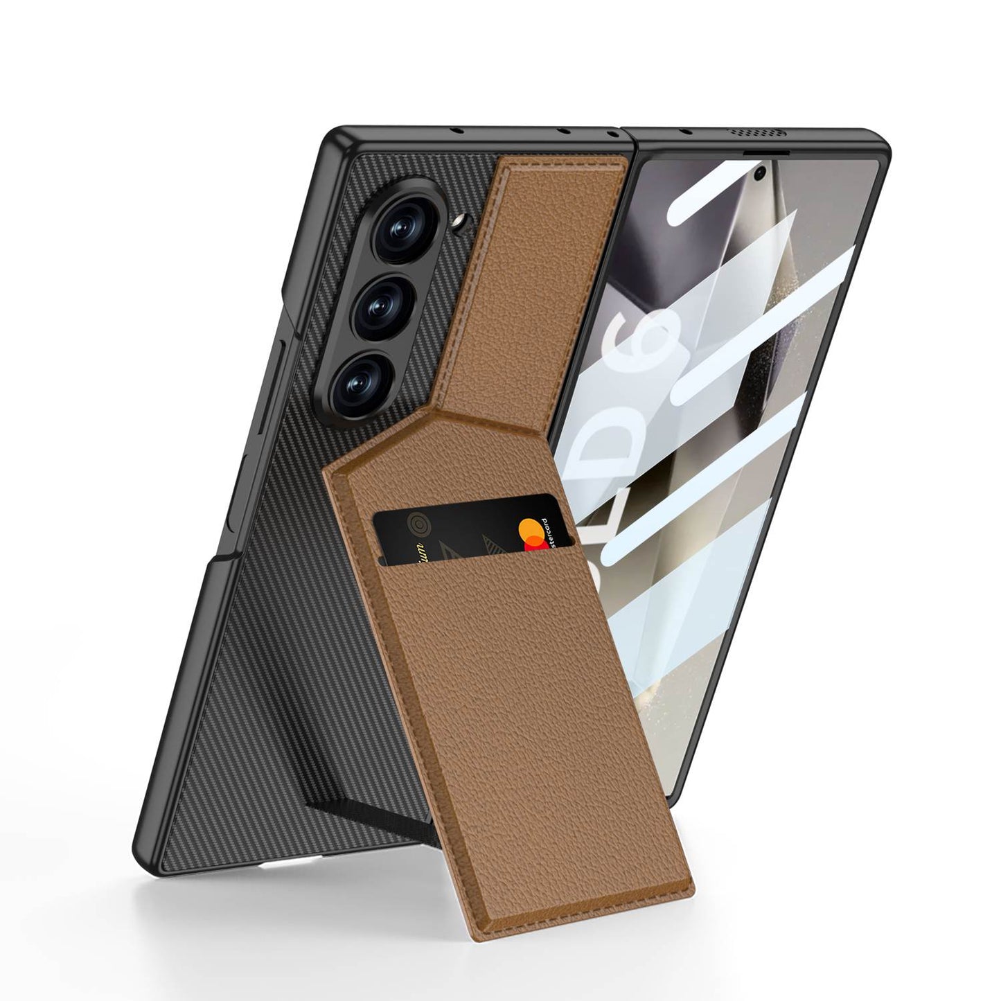 Leather Magnetic Card Bag Holder Case with Integrated Screen Protector Film for Samsung Galaxy Z Fold6