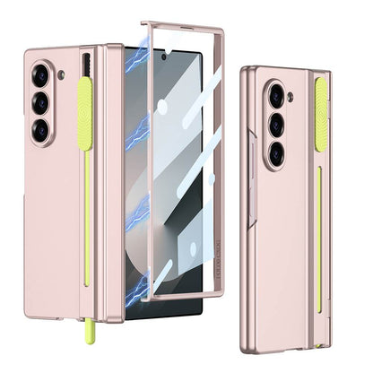 Magnetic Hinge Hidden Pull-out Pen & S Pen Slot Integrated Glass Film Case for Galaxy Z Fold6